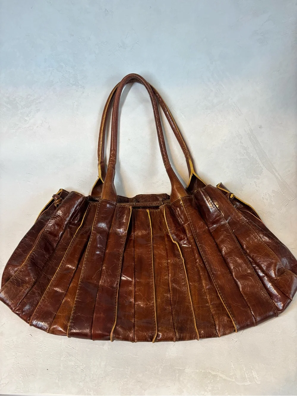 Classic Brown Leather Pleated Tote/Purse, Milano Bags, fall, vintage, luxe